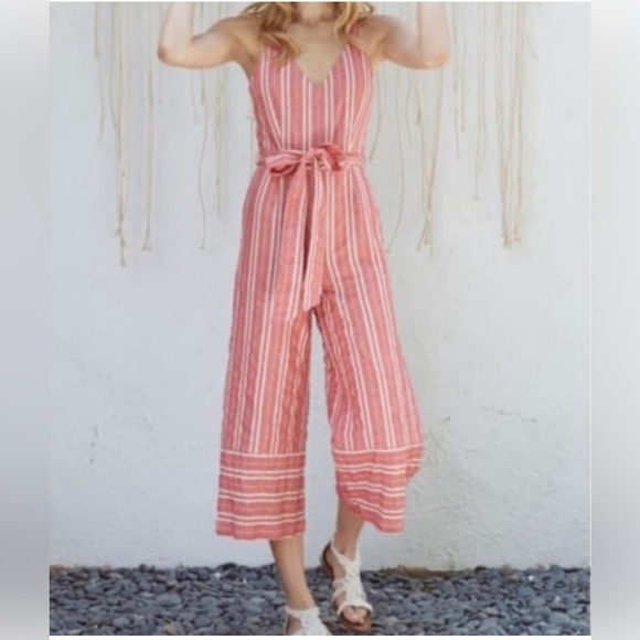 Anthropologie Red Striped Jumpsuit - Picture 3 of 15
